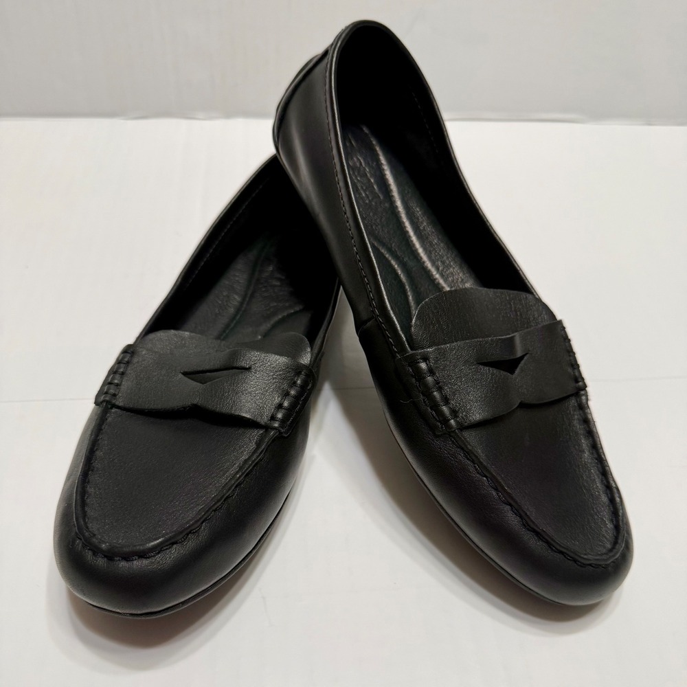 Born Womens Black Leather Penny Loafers Driver Flats F16403 Size 6.5 M